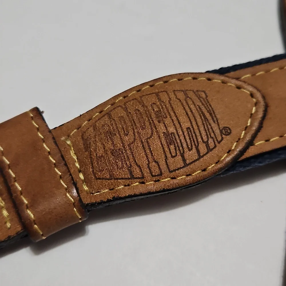 Zeppelin Brown Leather & Blue Belt with Nautical Flags Brass Buckle Size 44